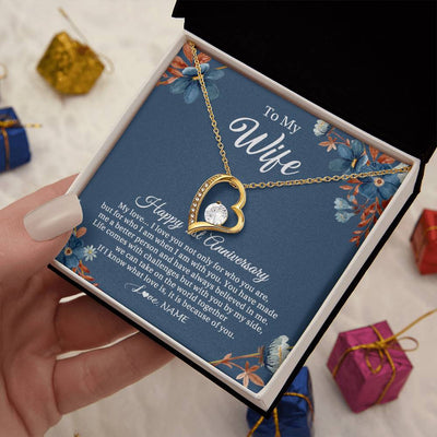 Forever Love Necklace 18K Yellow Gold Finish | 2 | Personalized To My Wife Necklace From Husband 1 Year Wedding Anniversary For Her 1st Anniversary For Her 1 Years Anniversary Customized Gift Box Message Card | siriusteestore
