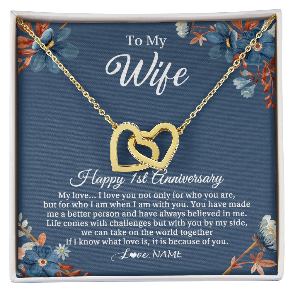 Interlocking Hearts Necklace 18K Yellow Gold Finish | 1 | Personalized To My Wife Necklace From Husband 1 Year Wedding Anniversary For Her 1st Anniversary For Her 1 Years Anniversary Customized Gift Box Message Card | siriusteestore