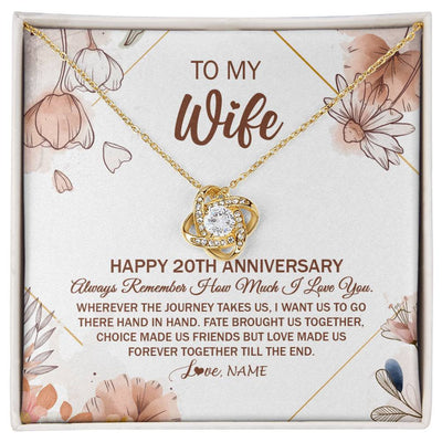 Love Knot Necklace 18K Yellow Gold Finish | Personalized To My Wife Necklace From Husband 20 Years Anniversary For Her 20th Anniversary 20 Years Wedding Anniversary For Her Customized Gift Box Message Card | siriusteestore
