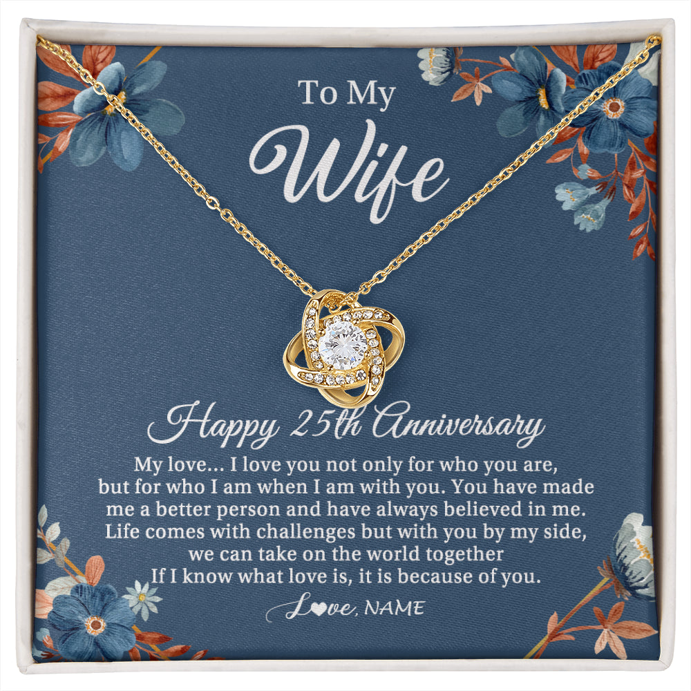 Love Knot Necklace 18K Yellow Gold Finish | 1 | Personalized To My Wife Necklace From Husband 25 Years Wedding Anniversary For Her 25th Anniversary For Her 25 Years Anniversary Customized Gift Box Message Card | siriusteestore