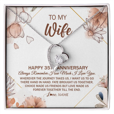 Forever Love Necklace 14K White Gold Finish | 1 | Personalized To My Wife Necklace From Husband 35 Years Anniversary For Her 35th Anniversary 35 Years Wedding Anniversary For Her Customized Gift Box Message Card | siriusteestore