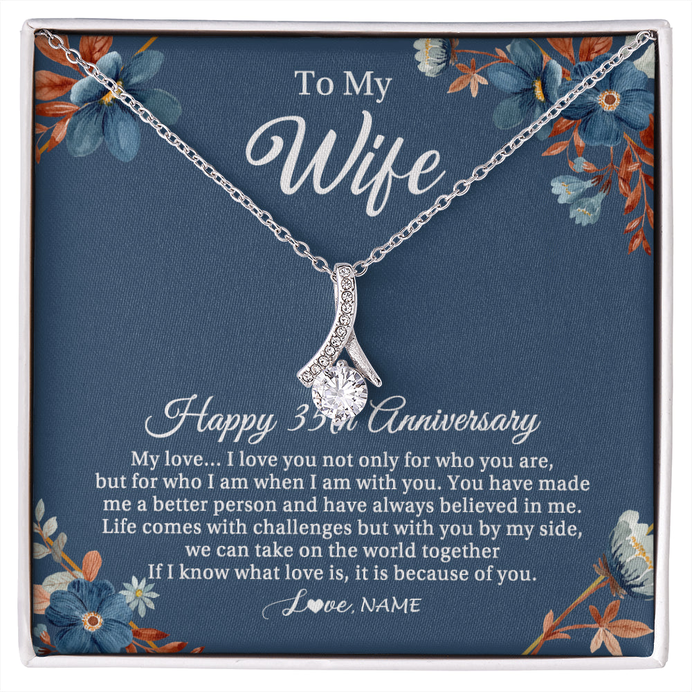 Alluring Beauty Necklace 14K White Gold Finish | 1 | Personalized To My Wife Necklace From Husband 35 Years Wedding Anniversary For Her 35th Anniversary For Her 35 Years Anniversary Customized Gift Box Message Card | siriusteestore