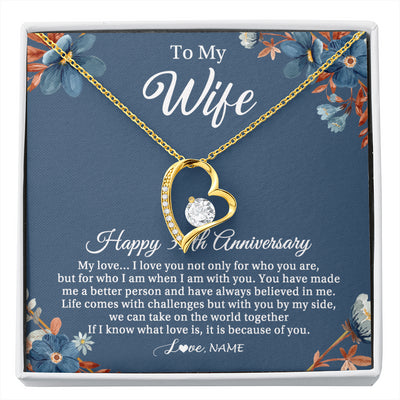 Forever Love Necklace 18K Yellow Gold Finish | 1 | Personalized To My Wife Necklace From Husband 35 Years Wedding Anniversary For Her 35th Anniversary For Her 35 Years Anniversary Customized Gift Box Message Card | siriusteestore