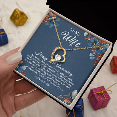 Forever Love Necklace 18K Yellow Gold Finish | 2 | Personalized To My Wife Necklace From Husband 35 Years Wedding Anniversary For Her 35th Anniversary For Her 35 Years Anniversary Customized Gift Box Message Card | siriusteestore