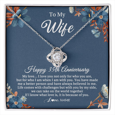 Love Knot Necklace 14K White Gold Finish | 1 | Personalized To My Wife Necklace From Husband 35 Years Wedding Anniversary For Her 35th Anniversary For Her 35 Years Anniversary Customized Gift Box Message Card | siriusteestore