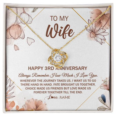 Love Knot Necklace 18K Yellow Gold Finish | Personalized To My Wife Necklace From Husband 3 Years Anniversary For Her 3rd Anniversary 3 Years Wedding Anniversary For Her Customized Gift Box Message Card | siriusteestore