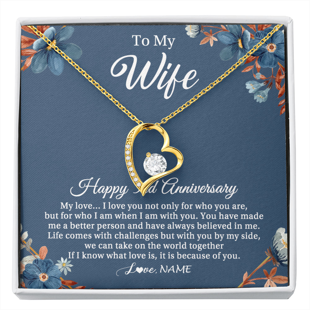 Forever Love Necklace 18K Yellow Gold Finish | 1 | Personalized To My Wife Necklace From Husband 3 Years Wedding Anniversary For Her 3rd Anniversary For Her 3 Years Anniversary Customized Gift Box Message Card | siriusteestore