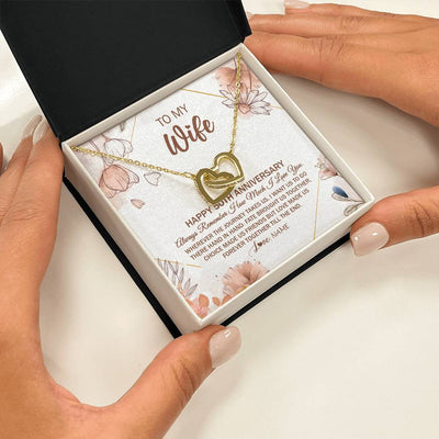 Interlocking Hearts Necklace 18K Yellow Gold Finish | 2 | Personalized To My Wife Necklace From Husband 50 Years Anniversary For Her 50th Anniversary 50 Years Wedding Anniversary For Her Customized Gift Box Message Card | siriusteestore