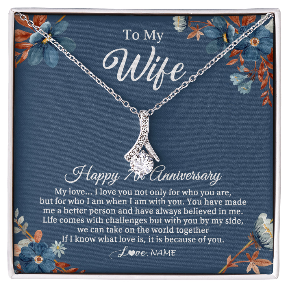 Alluring Beauty Necklace 14K White Gold Finish | 1 | Personalized To My Wife Necklace From Husband 7 Years Wedding Anniversary For Her 7th Anniversary For Her 7 Years Anniversary Customized Gift Box Message Card | siriusteestore