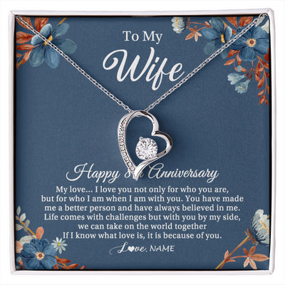 Forever Love Necklace 14K White Gold Finish | 1 | Personalized To My Wife Necklace From Husband 8 Years Wedding Anniversary For Her 8th Anniversary For Her 8 Years Anniversary Customized Gift Box Message Card | siriusteestore