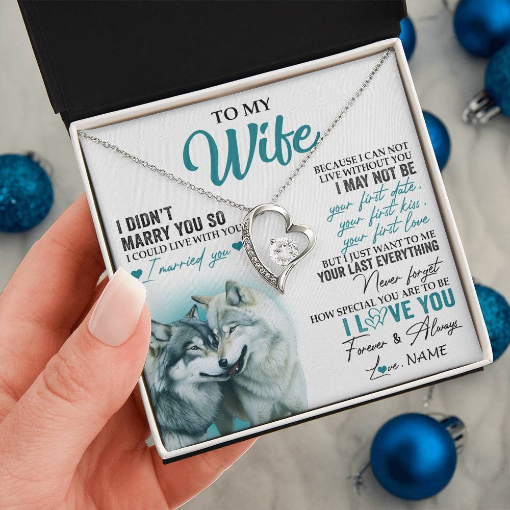 Forever Love Necklace 14K White Gold Finish | 2 | Personalized To My Wife Necklace From Husband I Didn't Marry You So Wolf For Wife Wedding Anniversary Day Birthday Christmas Customized Gift Box Message Card | siriusteestore