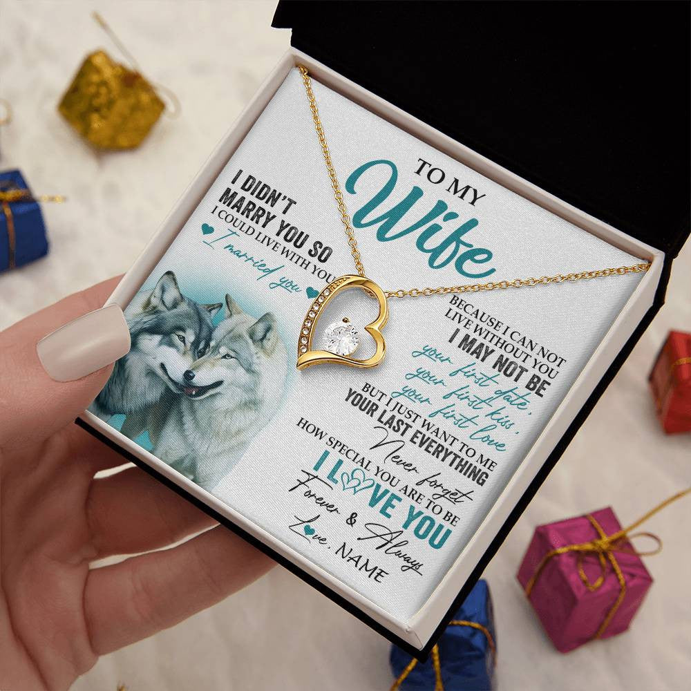 Forever Love Necklace 18K Yellow Gold Finish | 2 | Personalized To My Wife Necklace From Husband I Didn't Marry You So Wolf For Wife Wedding Anniversary Day Birthday Christmas Customized Gift Box Message Card | siriusteestore