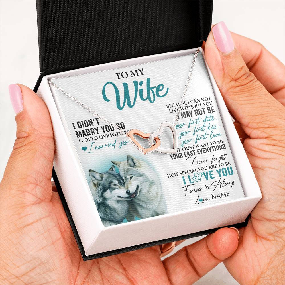 Interlocking Hearts Necklace Stainless Steel & Rose Gold Finish | 2 | Personalized To My Wife Necklace From Husband I Didn't Marry You So Wolf For Wife Wedding Anniversary Day Birthday Christmas Customized Gift Box Message Card | siriusteestore