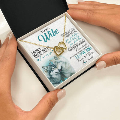 Interlocking Hearts Necklace 18K Yellow Gold Finish | 2 | Personalized To My Wife Necklace From Husband I Didn't Marry You So Wolf For Wife Wedding Anniversary Day Birthday Christmas Customized Gift Box Message Card | siriusteestore