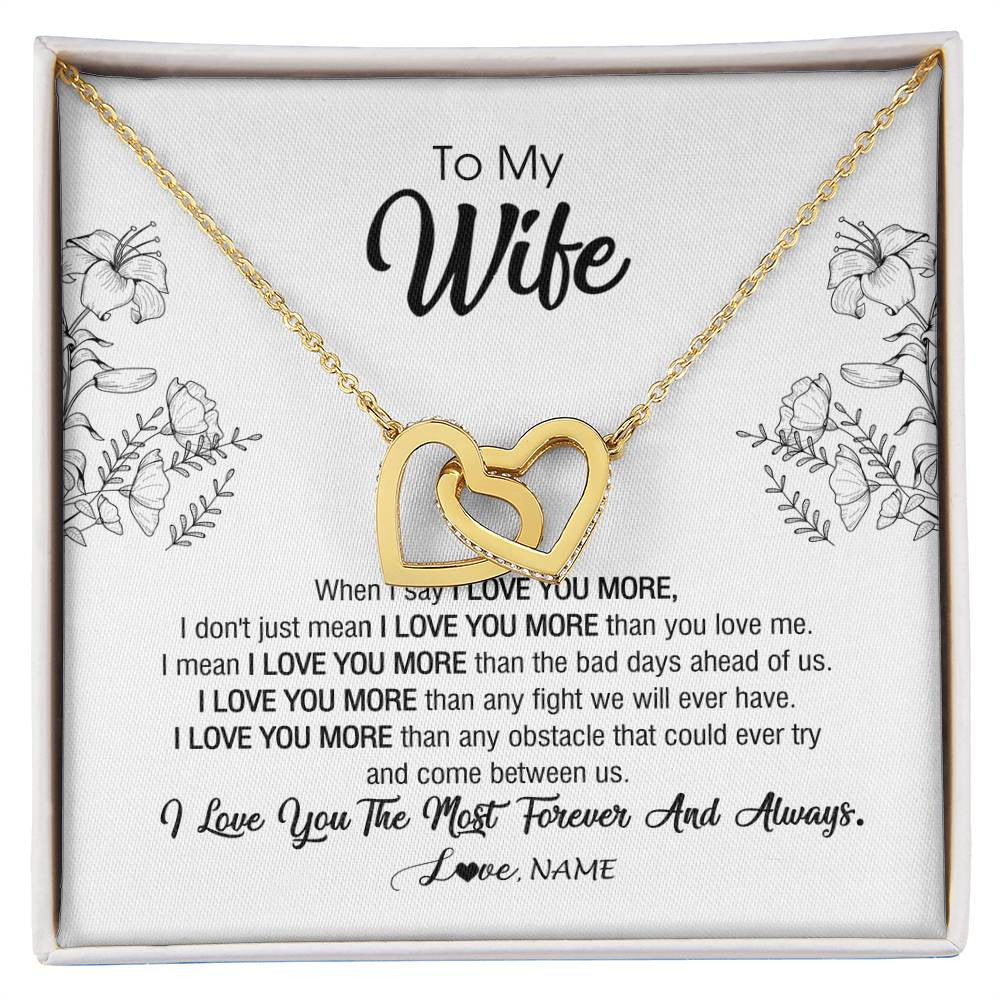 Interlocking Hearts Necklace 18K Yellow Gold Finish | Personalized To My Wife Necklace From Husband I Love You More Wife Birthday Anniversary Wedding Valentines Day Christmas Customized Message Card | siriusteestore
