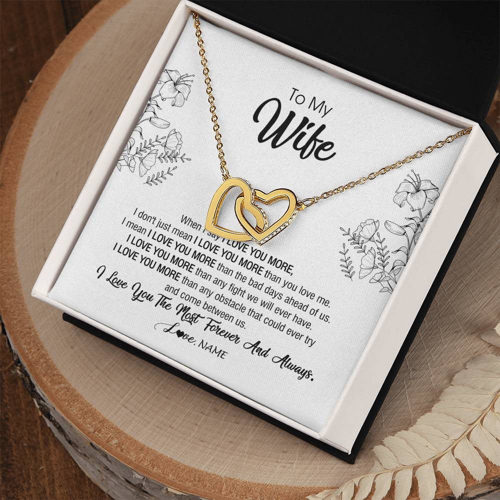 Interlocking Hearts Necklace 18K Yellow Gold Finish | Personalized To My Wife Necklace From Husband I Love You More Wife Birthday Anniversary Wedding Valentines Day Christmas Customized Message Card | siriusteestore