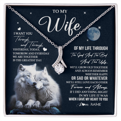 Alluring Beauty Necklace 14K White Gold Finish | 1 | Personalized To My Wife Necklace From Husband I Want You Wolf Wife Birthday Anniversary Romantic Valentines Day Christmas Customized Gift Box Message Card | siriusteestore