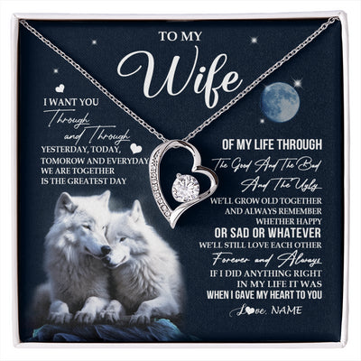 Forever Love Necklace 14K White Gold Finish | 1 | Personalized To My Wife Necklace From Husband I Want You Wolf Wife Birthday Anniversary Romantic Valentines Day Christmas Customized Gift Box Message Card | siriusteestore