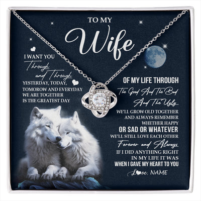 Love Knot Necklace 14K White Gold Finish | 1 | Personalized To My Wife Necklace From Husband I Want You Wolf Wife Birthday Anniversary Romantic Valentines Day Christmas Customized Gift Box Message Card | siriusteestore