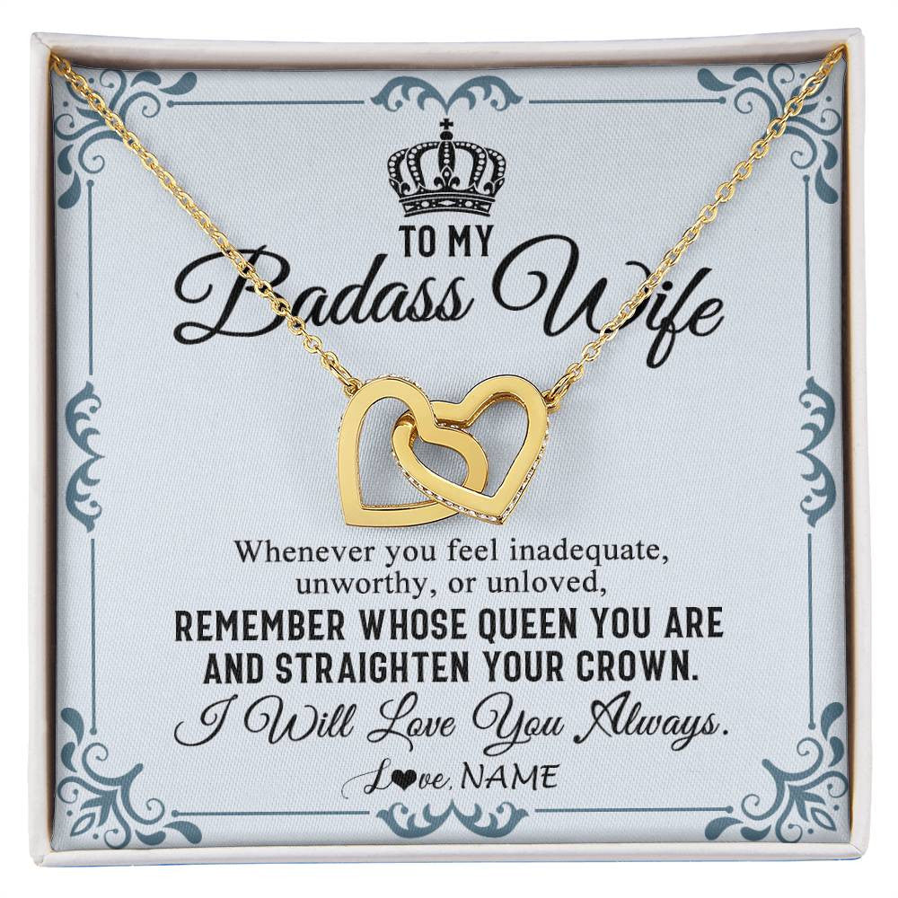 Interlocking Hearts Necklace 18K Yellow Gold Finish | 1 | Personalized To My Wife Necklace From Husband I Will Love You Always Wife Birthday Anniversary Valentines Day Christmas Customized Gift Box Message Card | siriusteestore