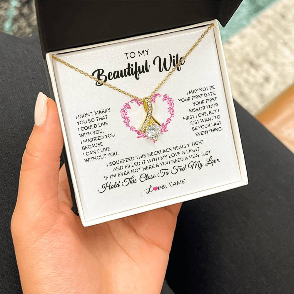 Alluring Beauty Necklace 18K Yellow Gold Finish | Personalized To My Wife Necklace From Husband Love Heart Soulmate Wife Birthday Anniversary Wedding Valentines Day For Her Customized Gift Box Message Card | siriusteestore