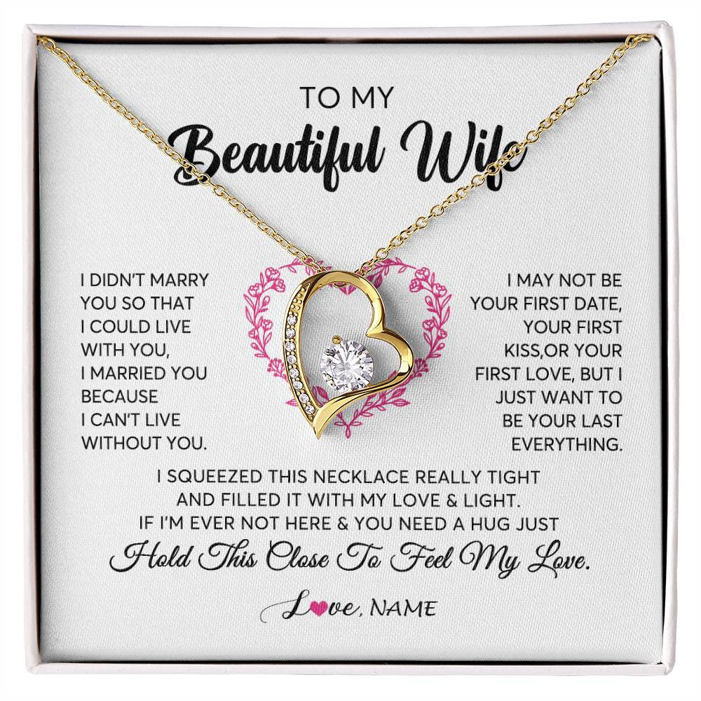 Forever Love Necklace 18K Yellow Gold Finish | Personalized To My Wife Necklace From Husband Love Heart Soulmate Wife Birthday Anniversary Wedding Valentines Day For Her Customized Gift Box Message Card | siriusteestore