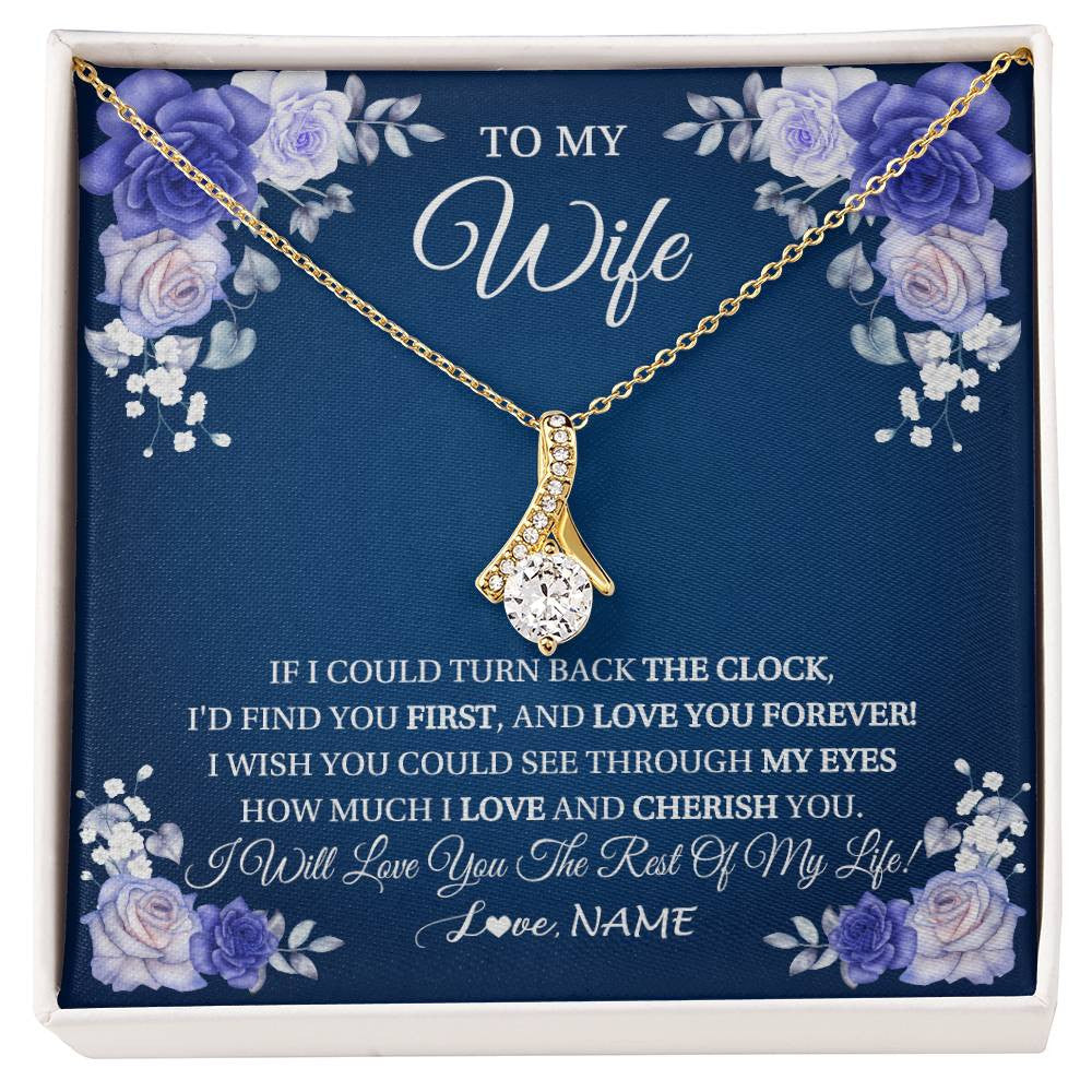 Alluring Beauty Necklace 18K Yellow Gold Finish | 1 | Personalized To My Wife Necklace From Husband Love You Forever Wife Birthday Anniversary Wedding Valentines Day Christmas Customized Gift Box Message Card | siriusteestore