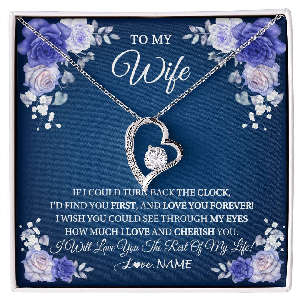 Forever Love Necklace 14K White Gold Finish | 1 | Personalized To My Wife Necklace From Husband Love You Forever Wife Birthday Anniversary Wedding Valentines Day Christmas Customized Gift Box Message Card | siriusteestore