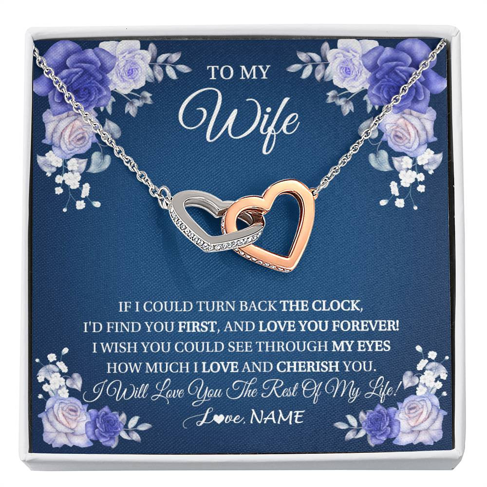 Interlocking Hearts Necklace Stainless Steel & Rose Gold Finish | 1 | Personalized To My Wife Necklace From Husband Love You Forever Wife Birthday Anniversary Wedding Valentines Day Christmas Customized Gift Box Message Card | siriusteestore