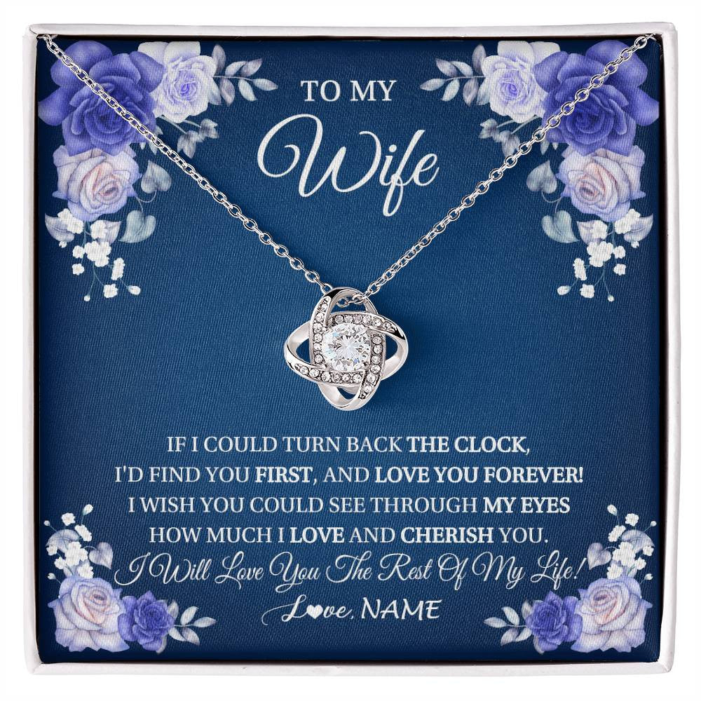 Love Knot Necklace 14K White Gold Finish | 1 | Personalized To My Wife Necklace From Husband Love You Forever Wife Birthday Anniversary Wedding Valentines Day Christmas Customized Gift Box Message Card | siriusteestore