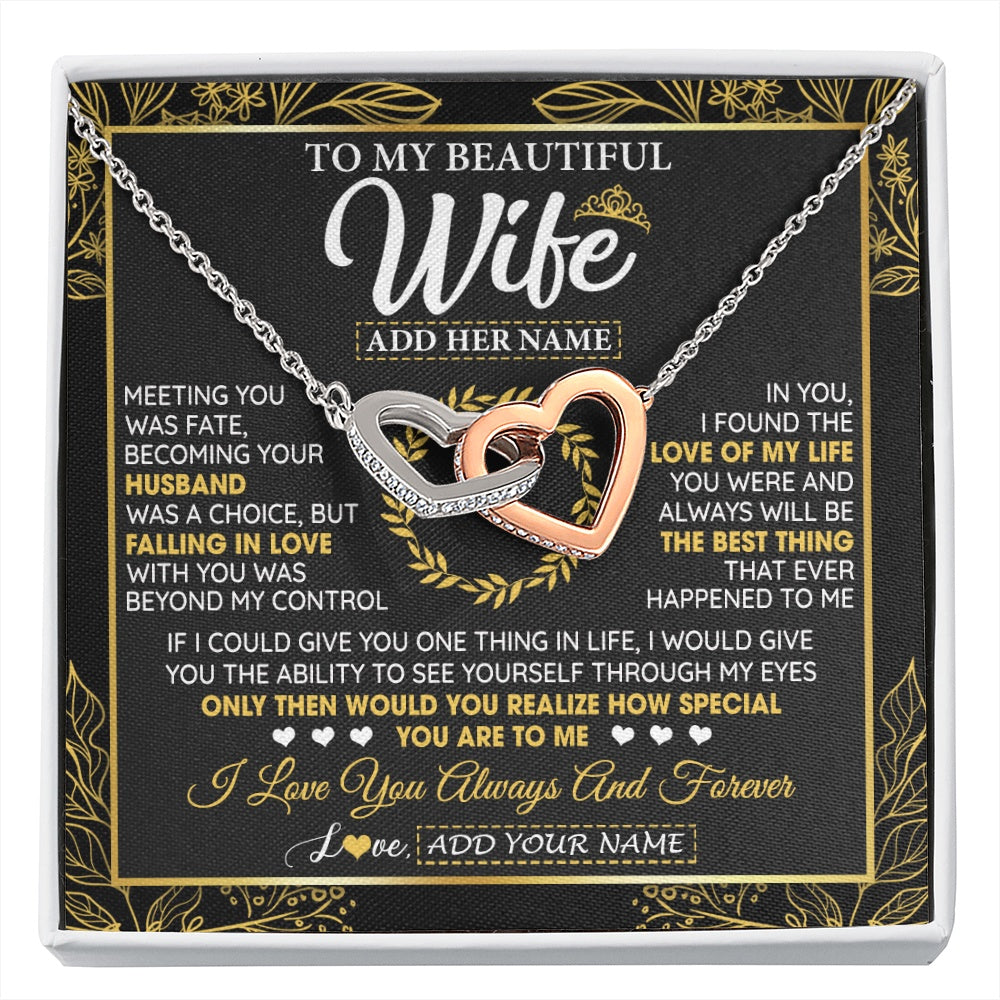 Interlocking Hearts Necklace Stainless Steel & Rose Gold Finish | 1 | Personalized To My Wife Necklace From Husband Metting You Wife Birthday Gifts Soulmate Valentines Gifts For Wife Christmas Mothers Day Gift Box Message Card | siriusteestore.myshopify