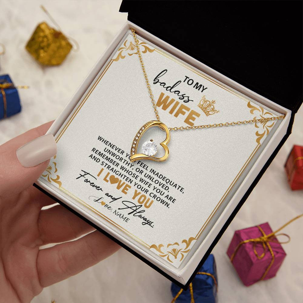 Forever Love Necklace 18K Yellow Gold Finish | 2 | Personalized To My Wife Necklace From Husband Whenever You Feel for Her Birthday Anniversary Valentines Day Christmas Pendant Customized Gift Box Message Card | siriusteestore