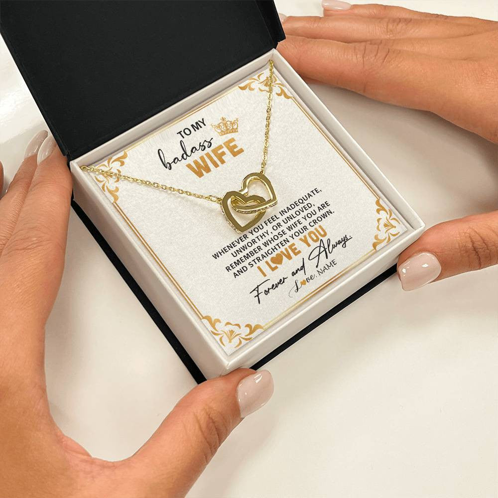 Interlocking Hearts Necklace 18K Yellow Gold Finish | 2 | Personalized To My Wife Necklace From Husband Whenever You Feel for Her Birthday Anniversary Valentines Day Christmas Pendant Customized Gift Box Message Card | siriusteestore