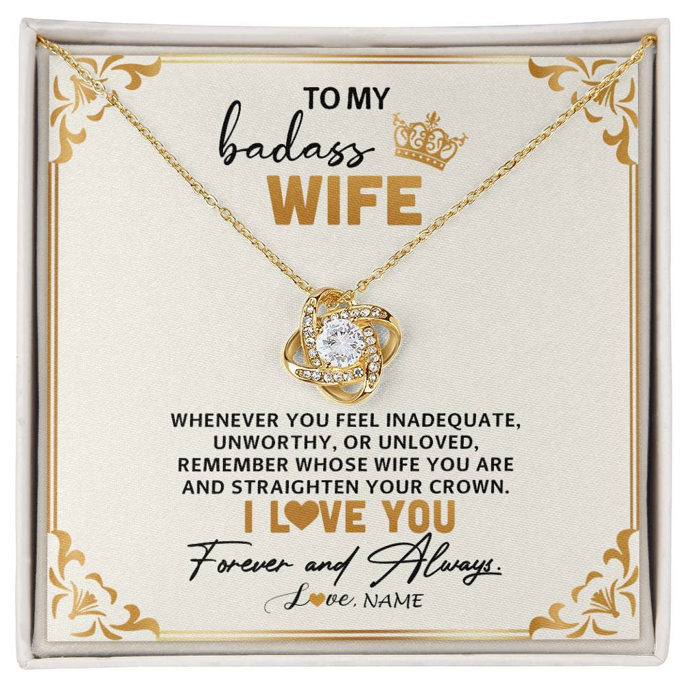 Love Knot Necklace 18K Yellow Gold Finish | 1 | Personalized To My Wife Necklace From Husband Whenever You Feel for Her Birthday Anniversary Valentines Day Christmas Pendant Customized Gift Box Message Card | siriusteestore