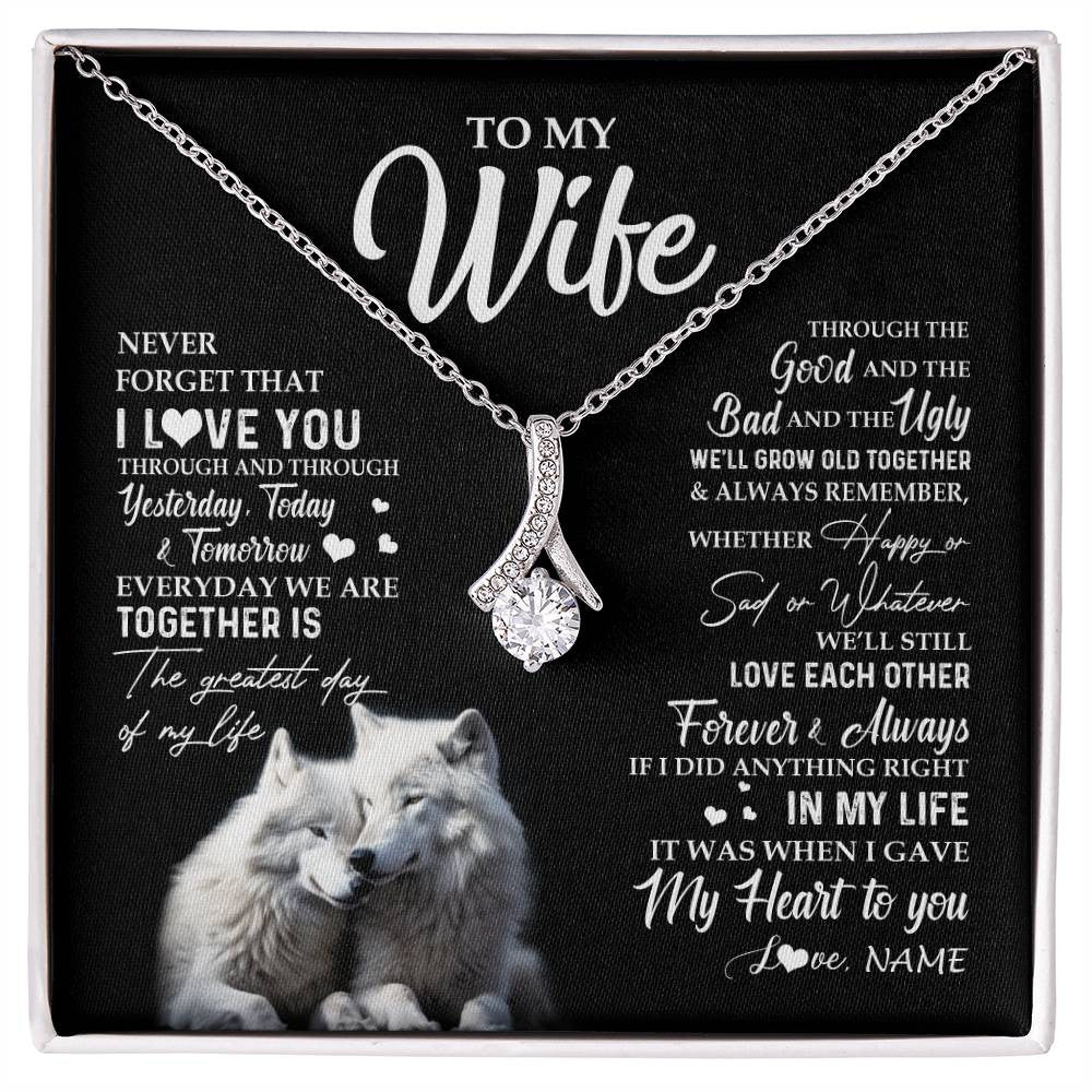 Alluring Beauty Necklace 14K White Gold Finish | 1 | Personalized To My Wife Necklace From Husband Wolf Never Forget That I Love You Wife Wedding Anniversary Birthday Christmas Customized Gift Box Message Card | siriusteestore