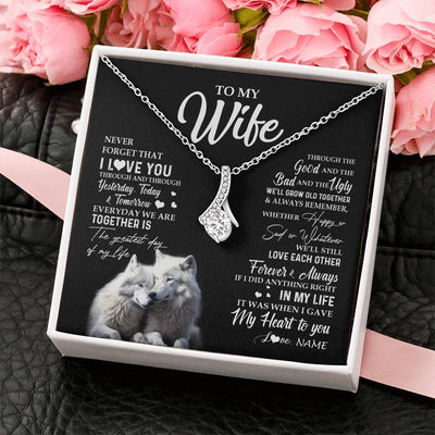 Alluring Beauty Necklace 14K White Gold Finish | 2 | Personalized To My Wife Necklace From Husband Wolf Never Forget That I Love You Wife Wedding Anniversary Birthday Christmas Customized Gift Box Message Card | siriusteestore