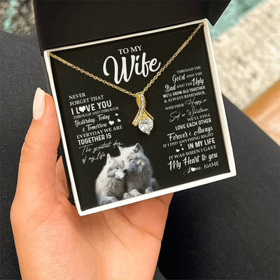 Alluring Beauty Necklace 18K Yellow Gold Finish | 2 | Personalized To My Wife Necklace From Husband Wolf Never Forget That I Love You Wife Wedding Anniversary Birthday Christmas Customized Gift Box Message Card | siriusteestore