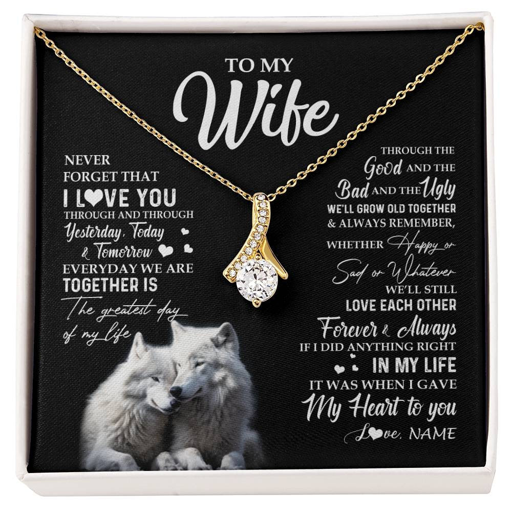 Alluring Beauty Necklace 18K Yellow Gold Finish | 1 | Personalized To My Wife Necklace From Husband Wolf Never Forget That I Love You Wife Wedding Anniversary Birthday Christmas Customized Gift Box Message Card | siriusteestore