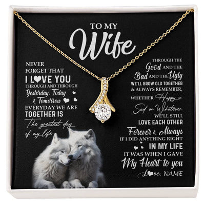 Alluring Beauty Necklace 18K Yellow Gold Finish | 1 | Personalized To My Wife Necklace From Husband Wolf Never Forget That I Love You Wife Wedding Anniversary Birthday Christmas Customized Gift Box Message Card | siriusteestore