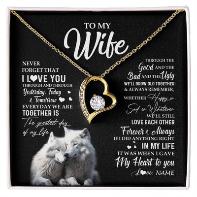Forever Love Necklace 18K Yellow Gold Finish | 1 | Personalized To My Wife Necklace From Husband Wolf Never Forget That I Love You Wife Wedding Anniversary Birthday Christmas Customized Gift Box Message Card | siriusteestore