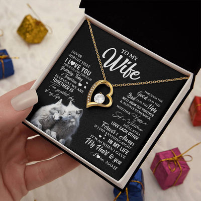 Forever Love Necklace 18K Yellow Gold Finish | 2 | Personalized To My Wife Necklace From Husband Wolf Never Forget That I Love You Wife Wedding Anniversary Birthday Christmas Customized Gift Box Message Card | siriusteestore