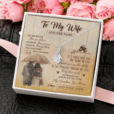 Alluring Beauty Necklace 14K White Gold Finish | 2 | Personalized To My Wife Necklace From Husband You Are Braver Wife Birthday Gifts Anniversary Romantic Valentines Christmas Custom Gift Box Message Card | https://siriusteestore.