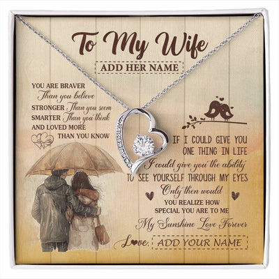 Forever Love Necklace 14K White Gold Finish | 1 | Personalized To My Wife Necklace From Husband You Are Braver Wife Birthday Gifts Anniversary Romantic Valentines Christmas Custom Gift Box Message Card | https://siriusteestore.