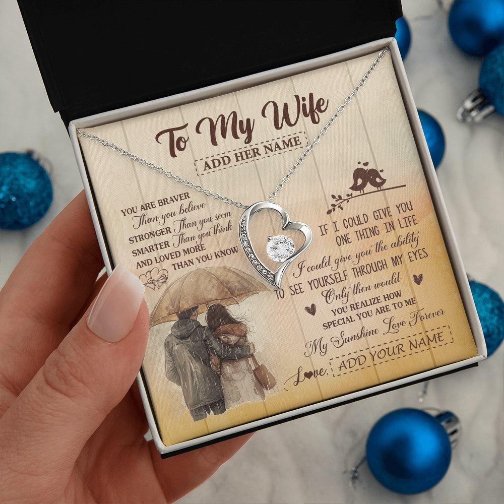 Forever Love Necklace 14K White Gold Finish | 2 | Personalized To My Wife Necklace From Husband You Are Braver Wife Birthday Gifts Anniversary Romantic Valentines Christmas Custom Gift Box Message Card | https://siriusteestore.