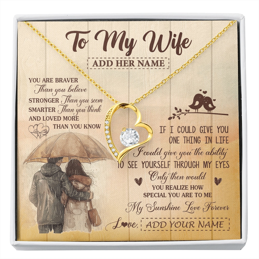 Forever Love Necklace 18K Yellow Gold Finish | 1 | Personalized To My Wife Necklace From Husband You Are Braver Wife Birthday Gifts Anniversary Romantic Valentines Christmas Custom Gift Box Message Card | https://siriusteestore.