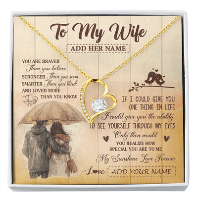 Forever Love Necklace 18K Yellow Gold Finish | 1 | Personalized To My Wife Necklace From Husband You Are Braver Wife Birthday Gifts Anniversary Romantic Valentines Christmas Custom Gift Box Message Card | https://siriusteestore.