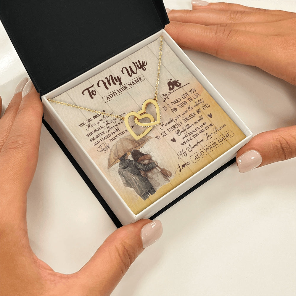 Interlocking Hearts Necklace 18K Yellow Gold Finish | 2 | Personalized To My Wife Necklace From Husband You Are Braver Wife Birthday Gifts Anniversary Romantic Valentines Christmas Custom Gift Box Message Card | https://siriusteestore.