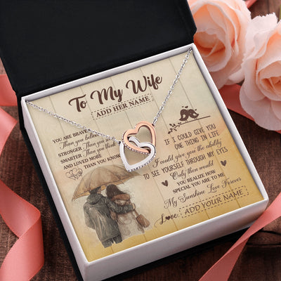 Interlocking Hearts Necklace Stainless Steel & Rose Gold Finish | 2 | Personalized To My Wife Necklace From Husband You Are Braver Wife Birthday Gifts Anniversary Romantic Valentines Christmas Custom Gift Box Message Card | https://siriusteestore.