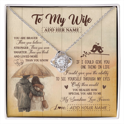 Love Knot Necklace 14K White Gold Finish | 1 | Personalized To My Wife Necklace From Husband You Are Braver Wife Birthday Gifts Anniversary Romantic Valentines Christmas Custom Gift Box Message Card | https://siriusteestore.