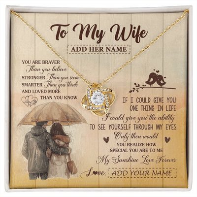 Love Knot Necklace 18K Yellow Gold Finish | 1 | Personalized To My Wife Necklace From Husband You Are Braver Wife Birthday Gifts Anniversary Romantic Valentines Christmas Custom Gift Box Message Card | https://siriusteestore.